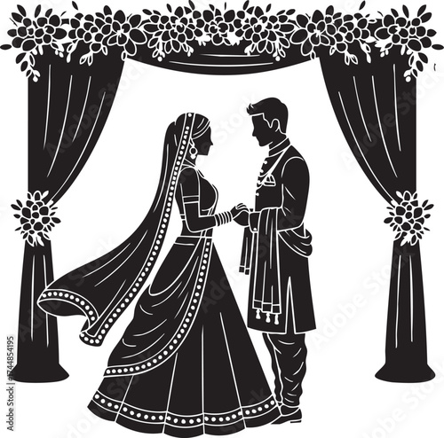 Silhouette of an indian couple getting married
