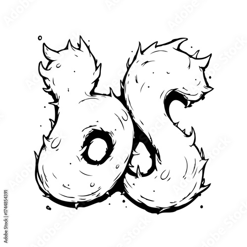 Whimsical spiky glyphs floating with nebulous edges offering playful design with rough doodle