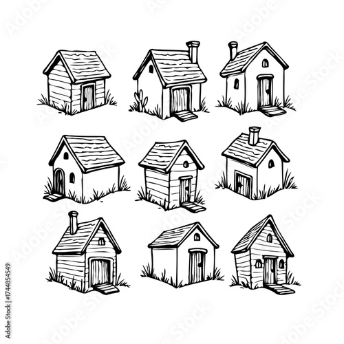 Whimsical village: charming hand-drawn house illustrations creating a delightful neighborhood