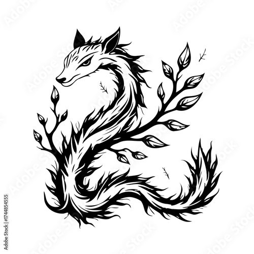 Whimsical wolf embodiment intertwining with nature's embrace a symbolic representation of