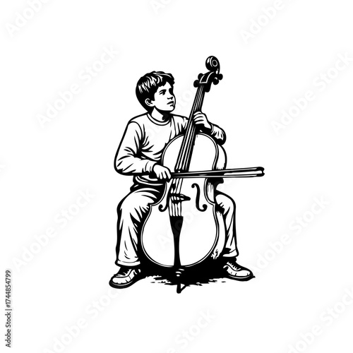 Young musician engrossed in the melodic symphony crafting beautiful musical expression from cello