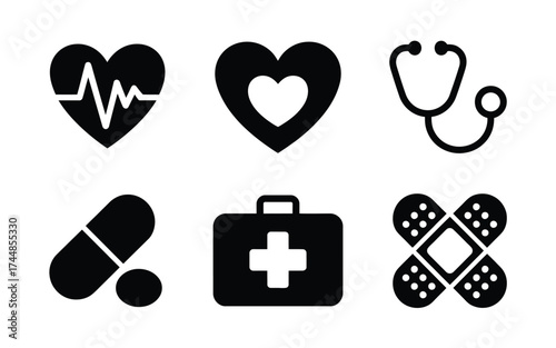 Set of 6 medical icons vector illustration scalable eps graphics for health and wellness applications silhouette vector illustration white background