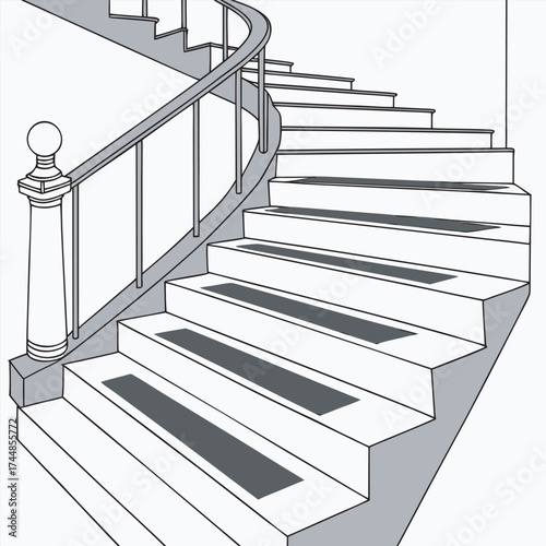 Architecture concept: A bright, modern stairway to the sky representing the ladder of success and business achievement