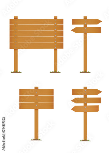 Set of vector wooden cartoon signs and banners isolated on white background stock illustration