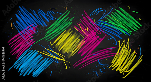 Vibrant Abstract Scribble Art: A Colorful Explosion on a Black Canvas