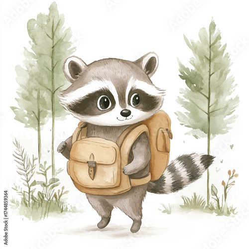 Cute Raccoon Character with Backpack Ready for Adventure 1.