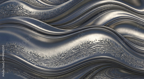 Abstract Metallic Waves Background - Futuristic Silver Texture with Ripples and Undulations