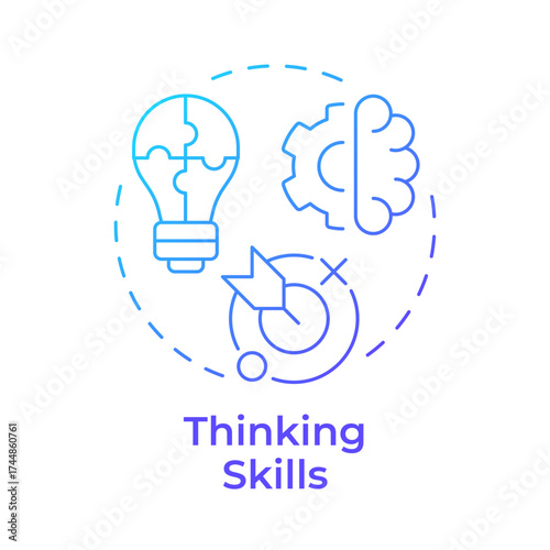 Thinking skills blue gradient concept icon. Mental ability to analyze and create ideas. Life competencies. Round shape line illustration. Abstract idea. Graphic design. Easy to use in article