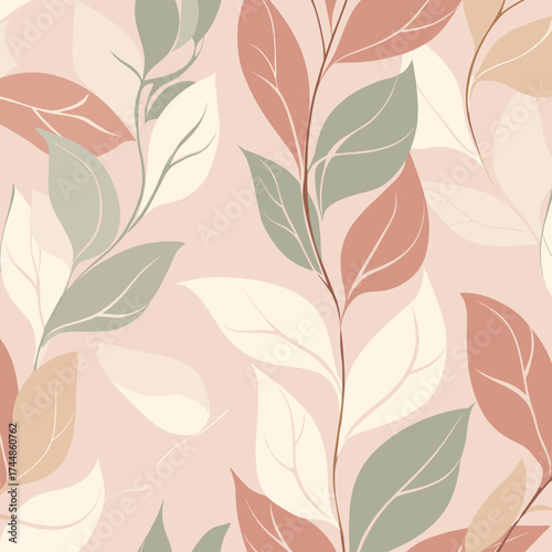 Soft Botanical Leaf Pattern in Pastel Earth Tones