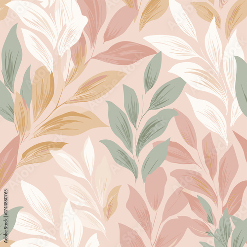 Soft Botanical Leaf Pattern in Pastel Earth Tones