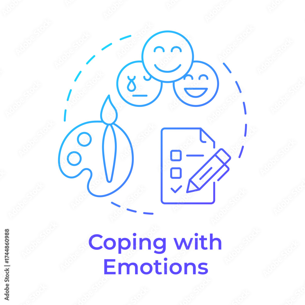 Naklejka premium Coping with emotions blue gradient concept icon. Recognize feelings. Emotional and self regulation skills. Round shape line illustration. Abstract idea. Graphic design. Easy to use in article