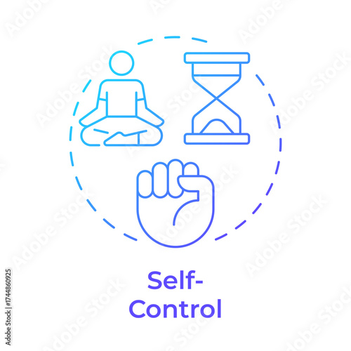 Self control blue gradient concept icon. Regulate emotions, impulses, and behaviors. Emotional regulation skills. Round shape line illustration. Abstract idea. Graphic design. Easy to use in article