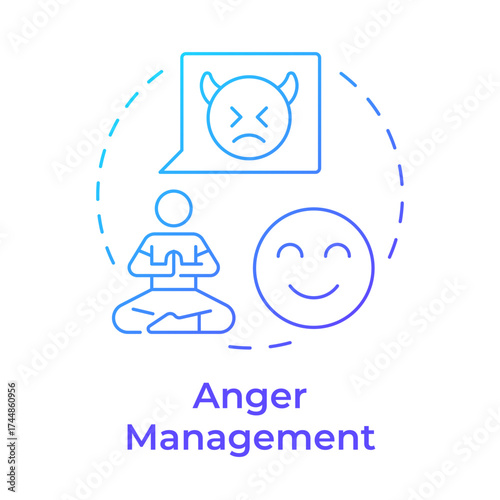 Anger management blue gradient concept icon. Coping with stress. Emotional and self regulation skills. Round shape line illustration. Abstract idea. Graphic design. Easy to use in article