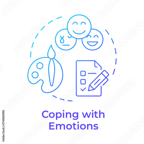 Coping with emotions blue gradient concept icon. Recognize feelings. Emotional and self regulation skills. Round shape line illustration. Abstract idea. Graphic design. Easy to use in article