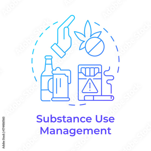 Substance use management blue gradient concept icon. Maintain healthier lifestyles. Addiction. Life skill. Round shape line illustration. Abstract idea. Graphic design. Easy to use in article