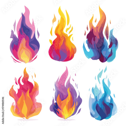 Set of flame illustrations isolated on white background