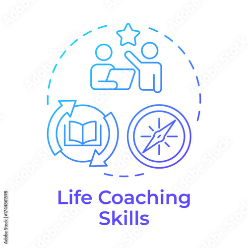 Life coaching skills blue gradient concept icon. Personalized guidance and mentorship. Achieve goals inspiration. Round shape line illustration. Abstract idea. Graphic design. Easy to use in article