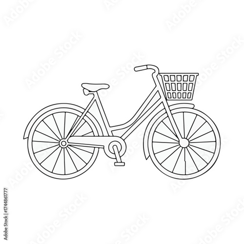 Antique vector illustration of a vintage bicycle with a basket, isolated on white