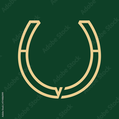 Vector design illustration of a golden horseshoe symbol and font letter C icon for business sign