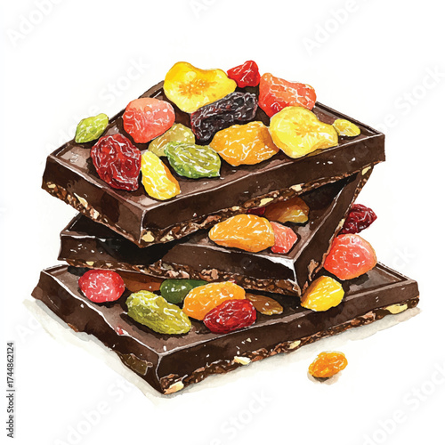 Dark chocolate with dried fruit stack.