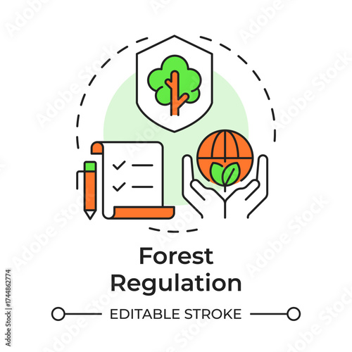 Forest regulation multi color concept icon. Ecology preservation, environment protection. Round shape line illustration. Abstract idea. Graphic design. Easy to use in brochure, booklet
