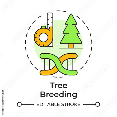 Tree breeding multi color concept icon. Forestry science, biotechnology. Ecosystem, environment. Round shape line illustration. Abstract idea. Graphic design. Easy to use in brochure, booklet