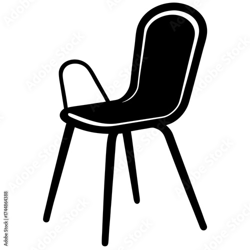 A sleek black and white illustration of a modern chair, , showcasing its minimalist design, comfort, and functionality for contemporary living spaces