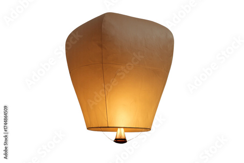 Glowing Paper Sky Lantern Floating in the Night Sky – Traditional Celebration Lantern Festival Symbol of Hope and Wishes