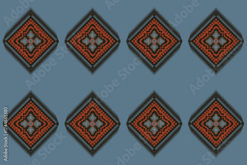 Geometric ethnic oriental ikat seamless pattern traditional design for background, wallpaper, carpet, curtain, batik, clothing, fabric vector illustration embroidery style.