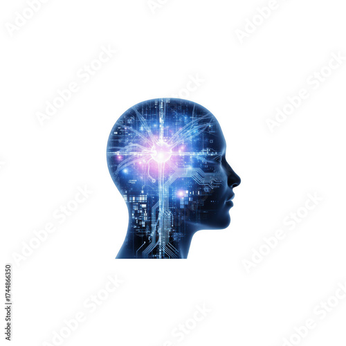 Artificial Intelligence Brain Digital Mind with Glowing Neural Network and Circuitry