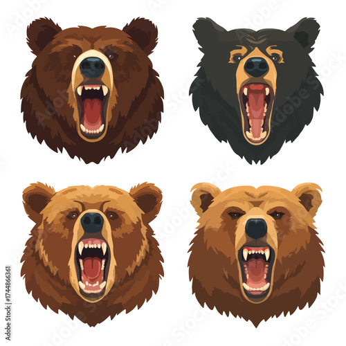 Grizzly bear nose and mouth illustration set