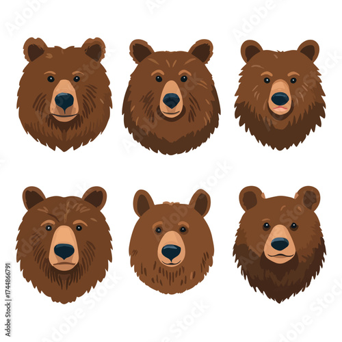 Simple grizzly bear face illustration isolated on white