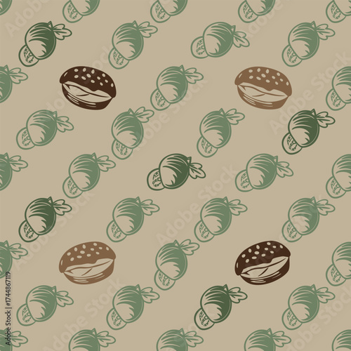 Decorative seamless pattern with stylized desserts and candies for packaging wallpaper and textile design