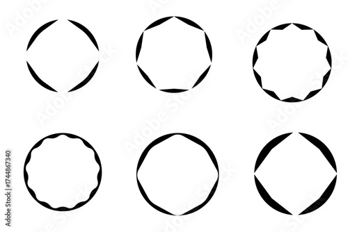 Minimal Black Circular Frame Set with Abstract Geometric Cutout Designs