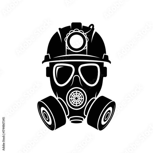 Miner helmet and gas mask silhouette for safety and protection.