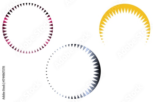 Modern Geometric Circular Frame Set with Gradient Triangle Pattern in Yellow, Black, and Burgundy