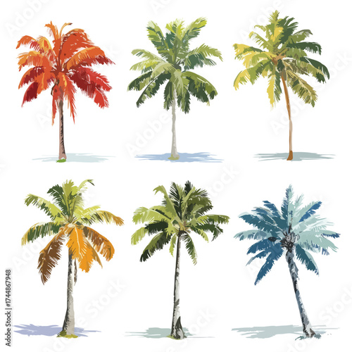 Isolated tropical palm tree silhouette on white background