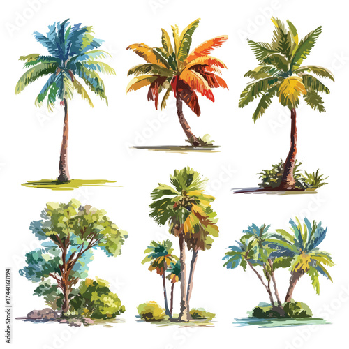 Tropical palm tree illustration set on white background