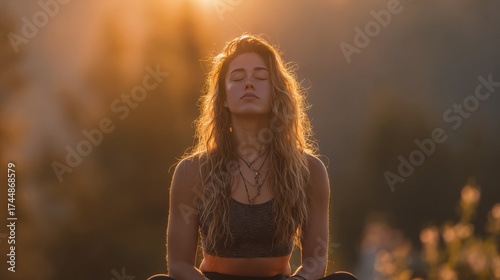 Meditation sunrise practice scenic nature location outdoor portrait peaceful environment serene viewpoint