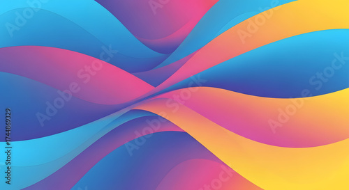Vibrant Abstract Gradient Waves: Blue, Pink, Yellow & Purple Flowing Background Design