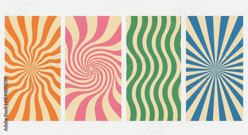 Groovy psychedelic backgrounds with abstract checkered pattern. Vector groovy psychedelic Y2K color optical illusion on checkered wavy pattern backgrounds