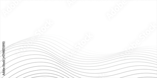 Flowing dots particles wave pattern halftone gradient curve shape isolated on white background. Vector in concept of technology, science, music, modern.