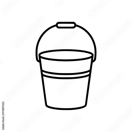 Black line drawing of a household bucket with handle