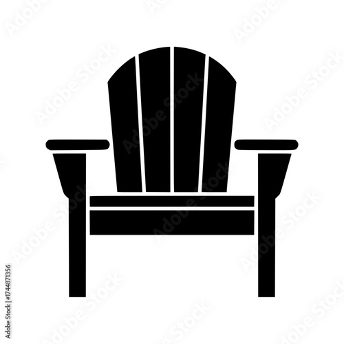 Silhouette of an Adirondack chair with slatted backrest and wide armrests for outdoor relaxation