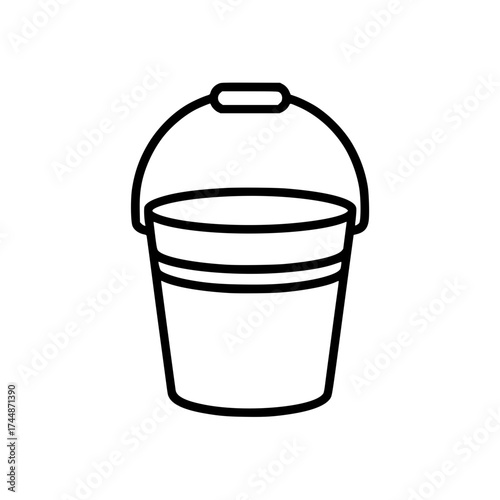 Black line drawing of a household bucket with handle