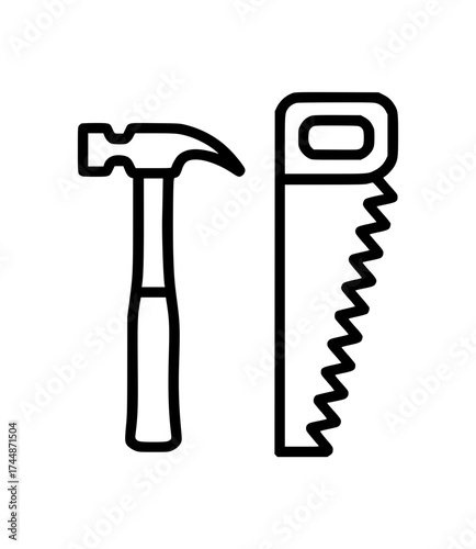 Outline icons of hammer and handsaw
