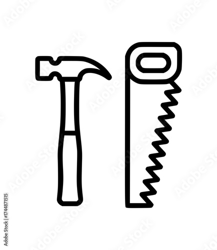 Outline icons of hammer and handsaw