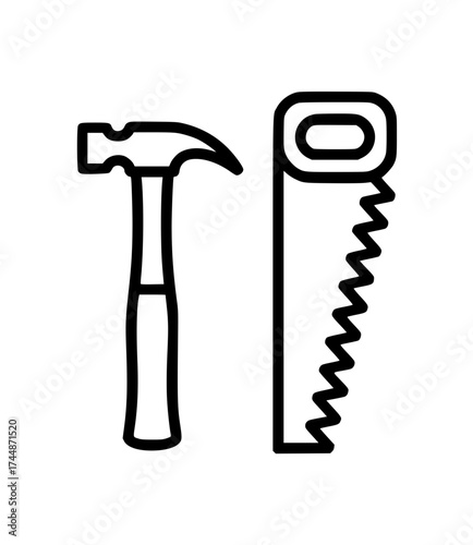 Outline icons of hammer and handsaw