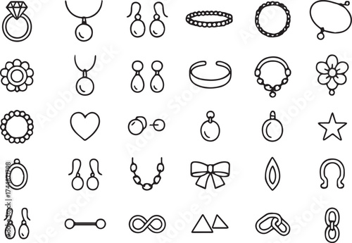 Jewelry Icons Set Rings Necklaces Earrings Bracelets Charms and More