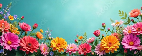 Vibrant Flower Border A profusion of colorful blooms bursting with life, perfect for adding a touch of nature to websites, brochures, and design projects.